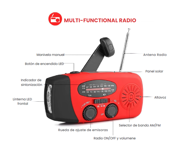 Radio de emergencia 4 en 1